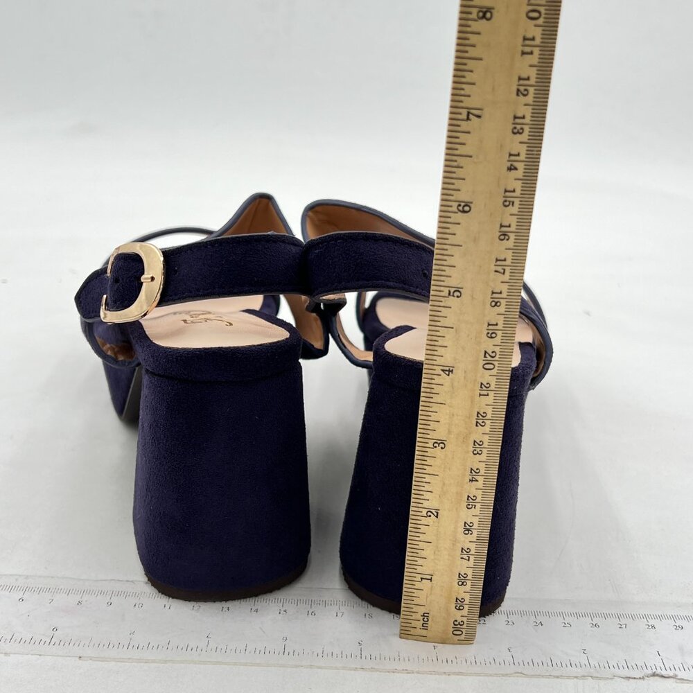 FOWT Navy Open Toe Platfrom Sandals Chunky Heel Slingbacks Buckle Wide Band Shoe - Picture 5 of 8